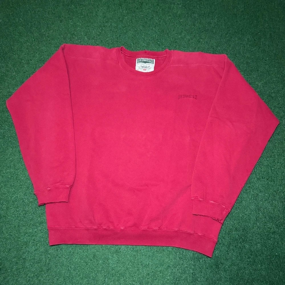 Vintage 90s Levi’s Strauss Red Minimalist USA Made XL Pullover Sweatshirt - Picture 1 of 7